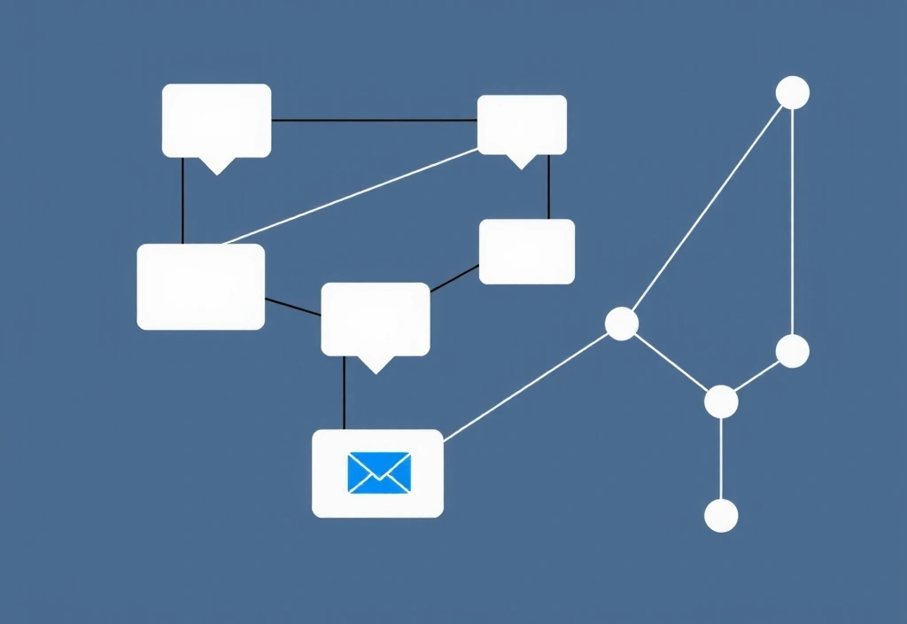 Abstraktní ilustrace komunikace s bublinami zpráv a ikonou e-mailu