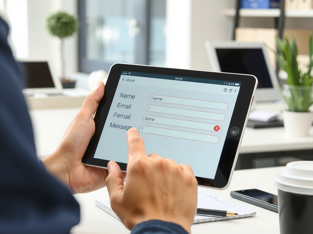 Osoba vyplňující online formulář na tabletu, symbolizující sběr dat