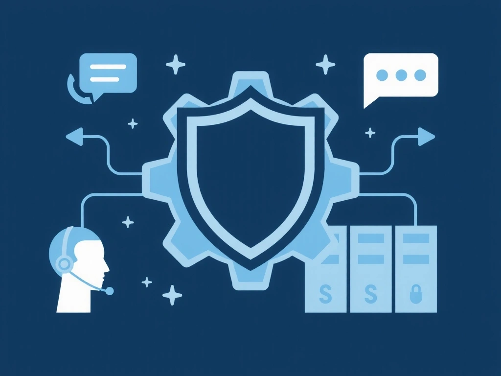 Ikona ozubeného kola se štítem a ilustrace technické podpory