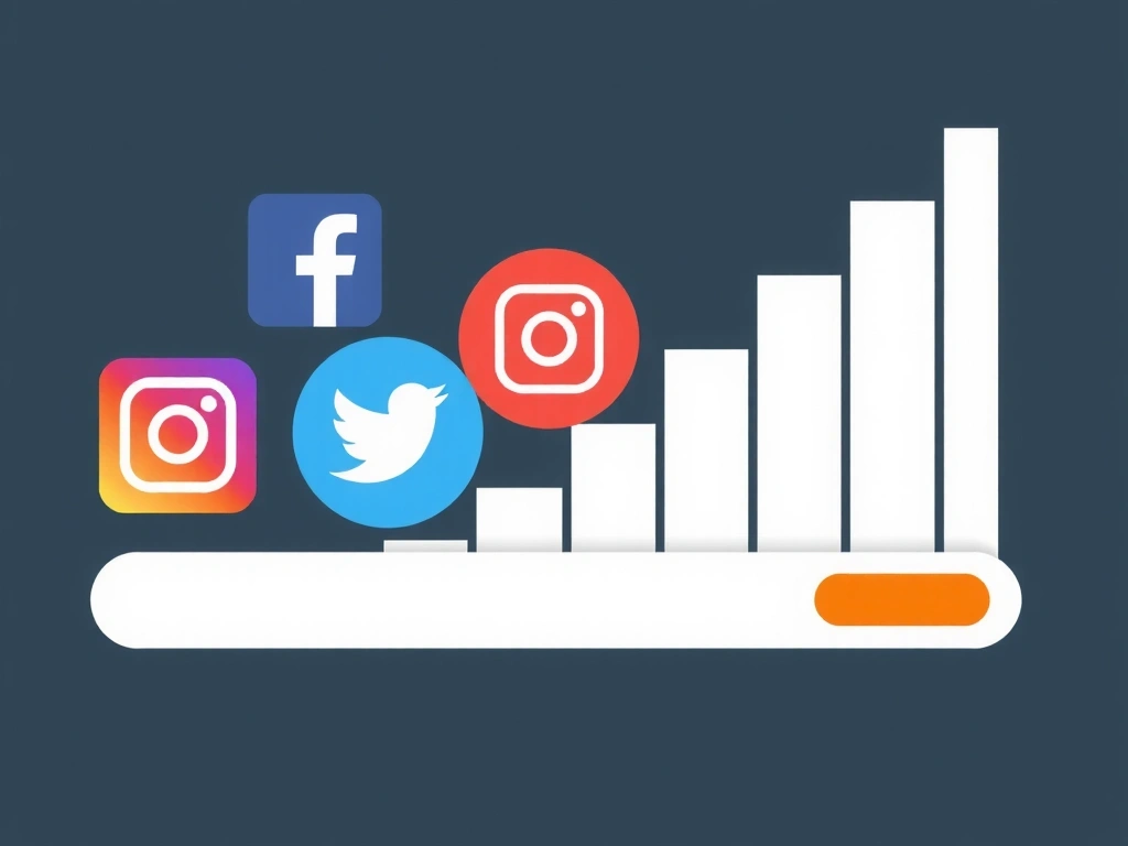 Ilustrace grafu růstu, ikon sociálních sítí a vyhledávacího panelu