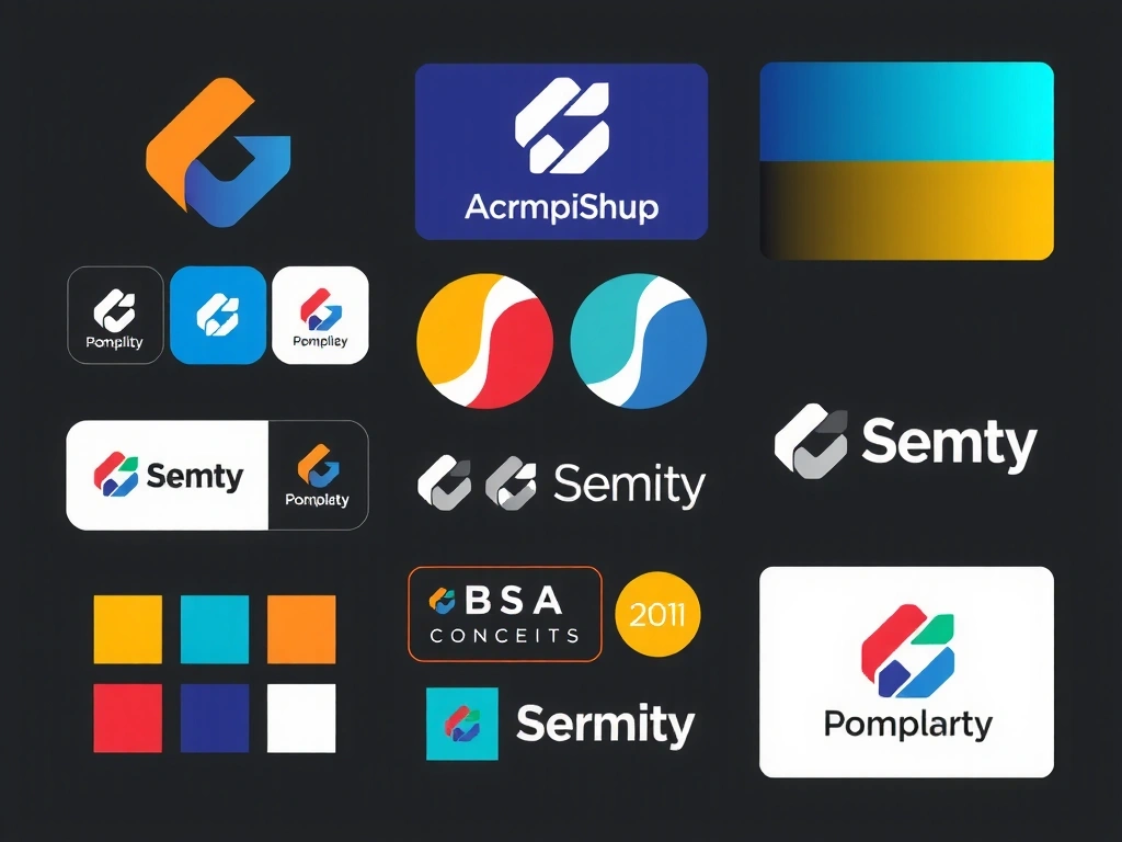 Ilustrace stylizovaných konceptů loga a prvků brandingu